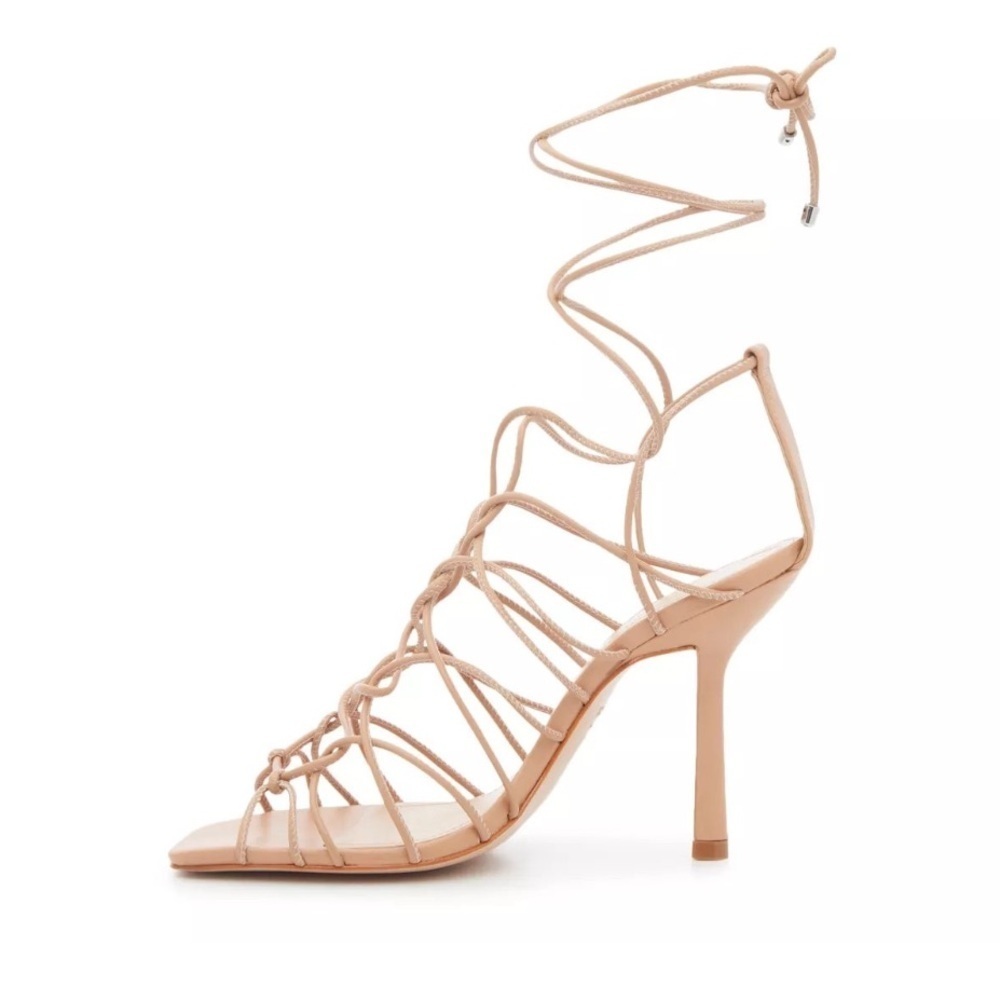 🌻 Schutz Strappy Gold Leather Snake Embossed Heyde Heels Size 8 + Box / Dust Bag